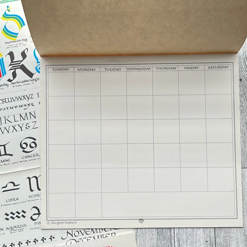 Vintage Margaret Shepherd’s Make-Your-Own Calligraphy Calendar Blank Calendar